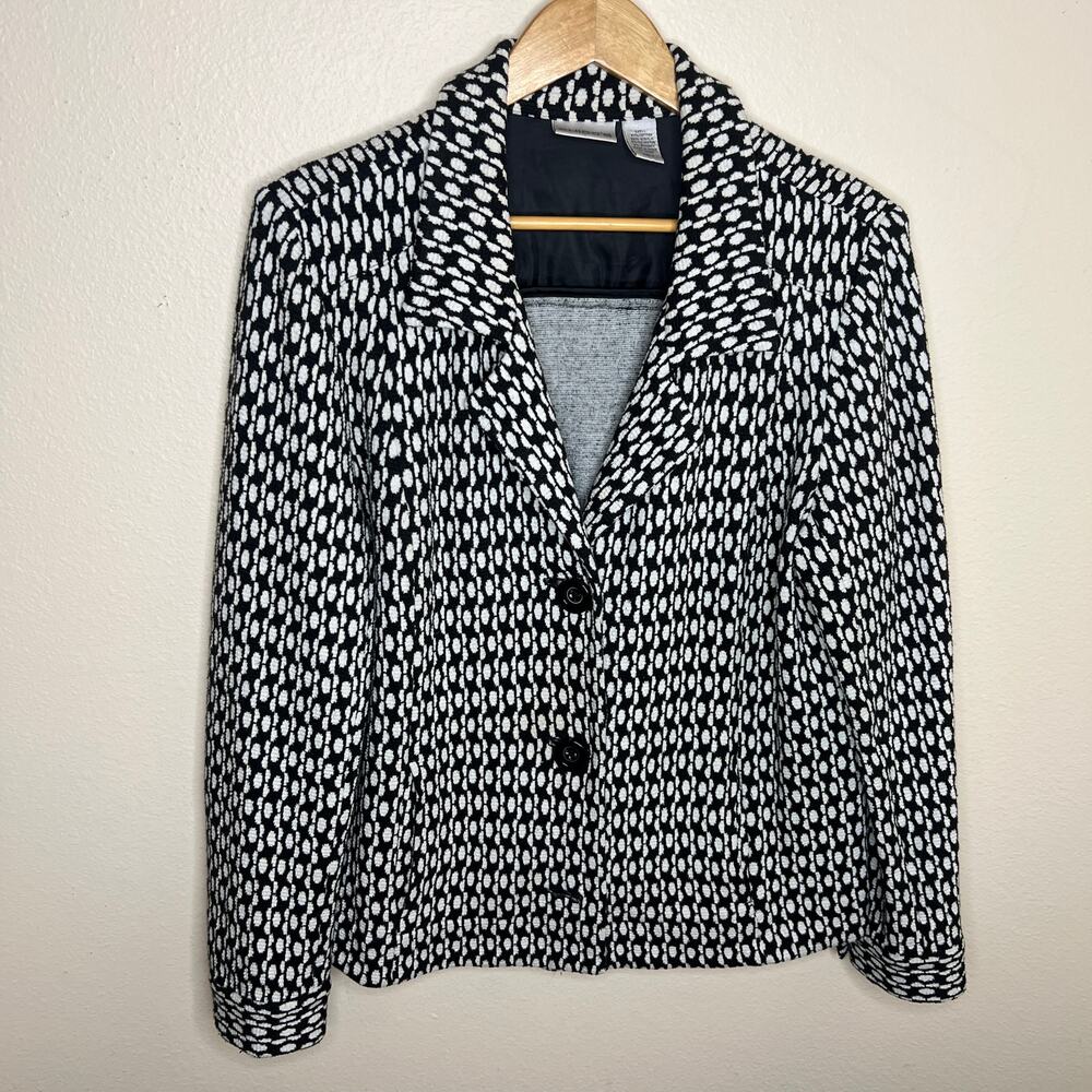 Chico's Hanya Black White Cotton Blend Blazer 3